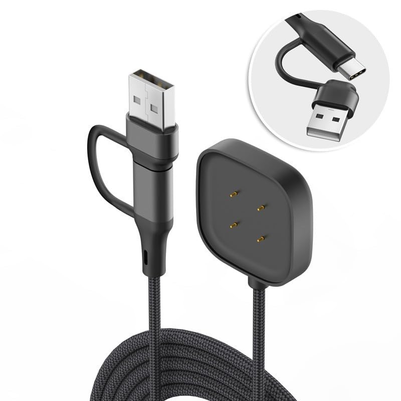 ZORBES® Compatible with Fitbit Versa4/3, 2 in 1 Magnetic Smart Watch Charging Cable, Universal 4-Pin Charger with Type C & USB Connector, 3.3ft Nylon Braid Cable ZORBES® Compatible with Fitbit Versa4/3, 2 in 1 Magnetic Smart Watch Charging Cable, Universal 4-Pin Charger with Type C & USB Connector, 3.3ft Nylon Braid Cable
